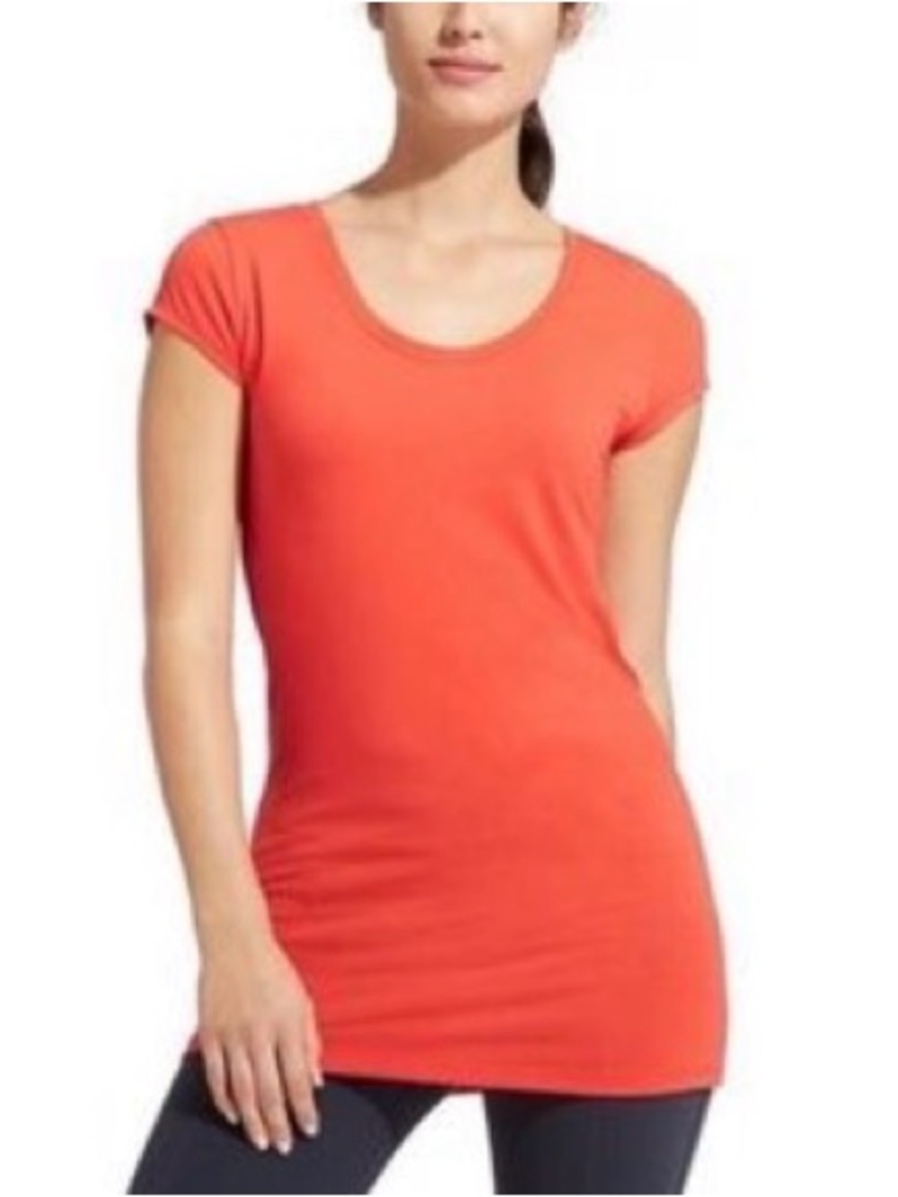 Athleta Red-Orange Essence CYA Short Sleeve Long Length Tee Size SSX